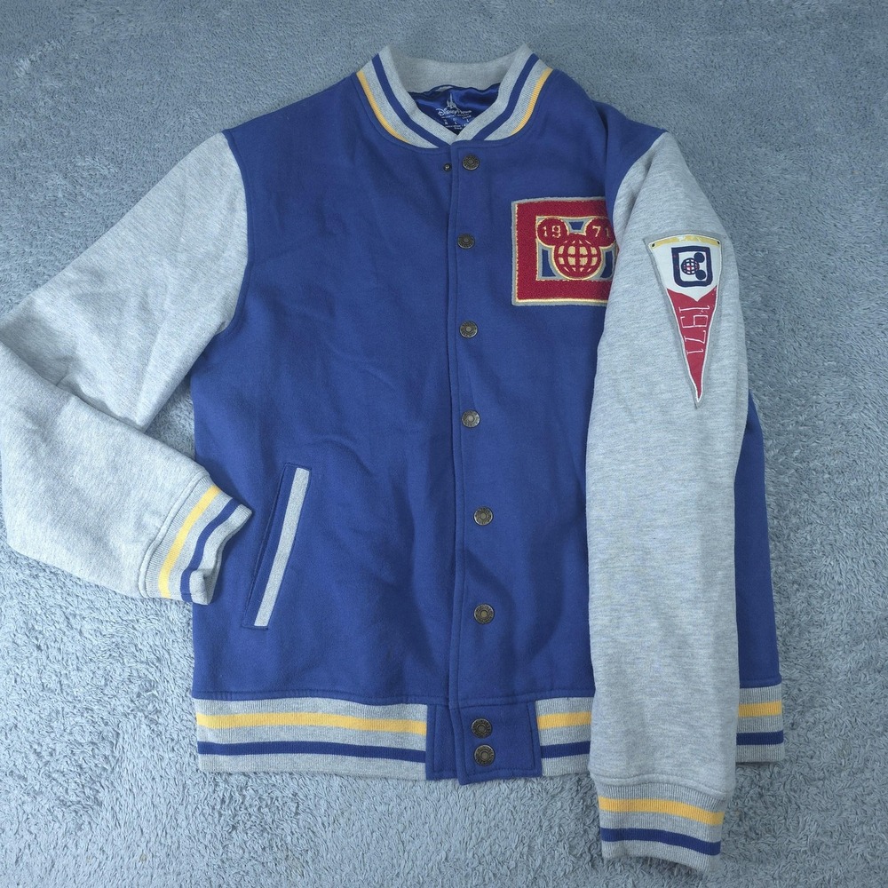 Disney Parks Jacket Mens Medium Blue Gray Varsity Snap Walt Disney World 71